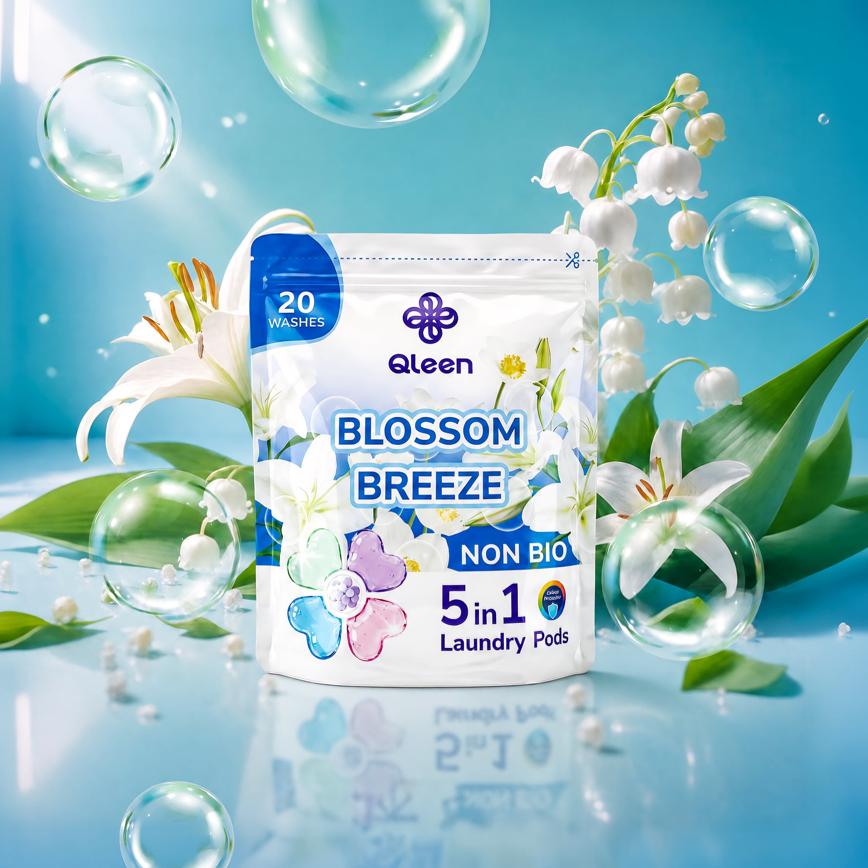 Qleen Non-Bio 5-In-1 Laundry Pods Trail Pack Blossom Breeze Ingredients