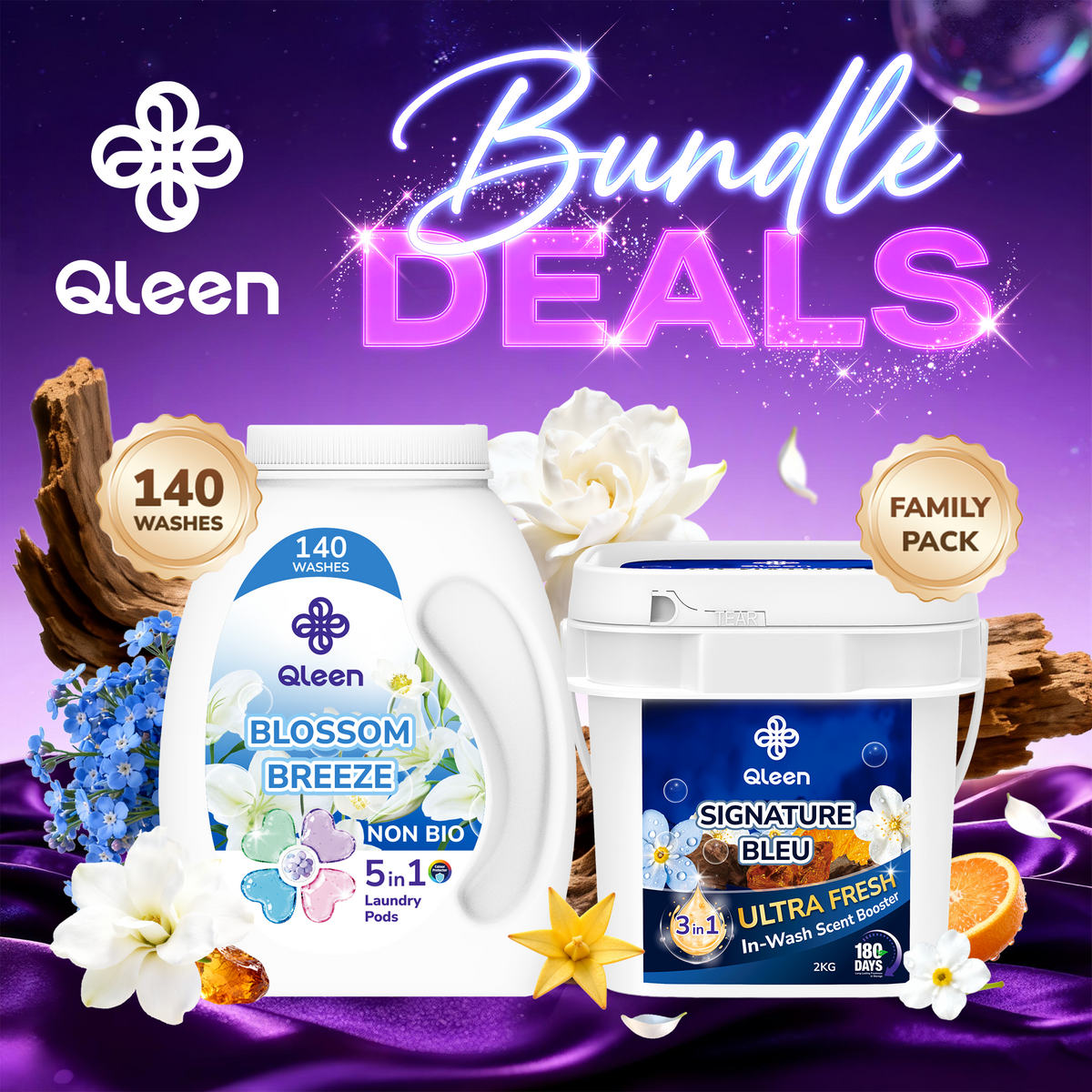 Qleen Blue Bundle – Blossom Breeze Pods & Signature Bleu Scent Boosters Family Pack Main