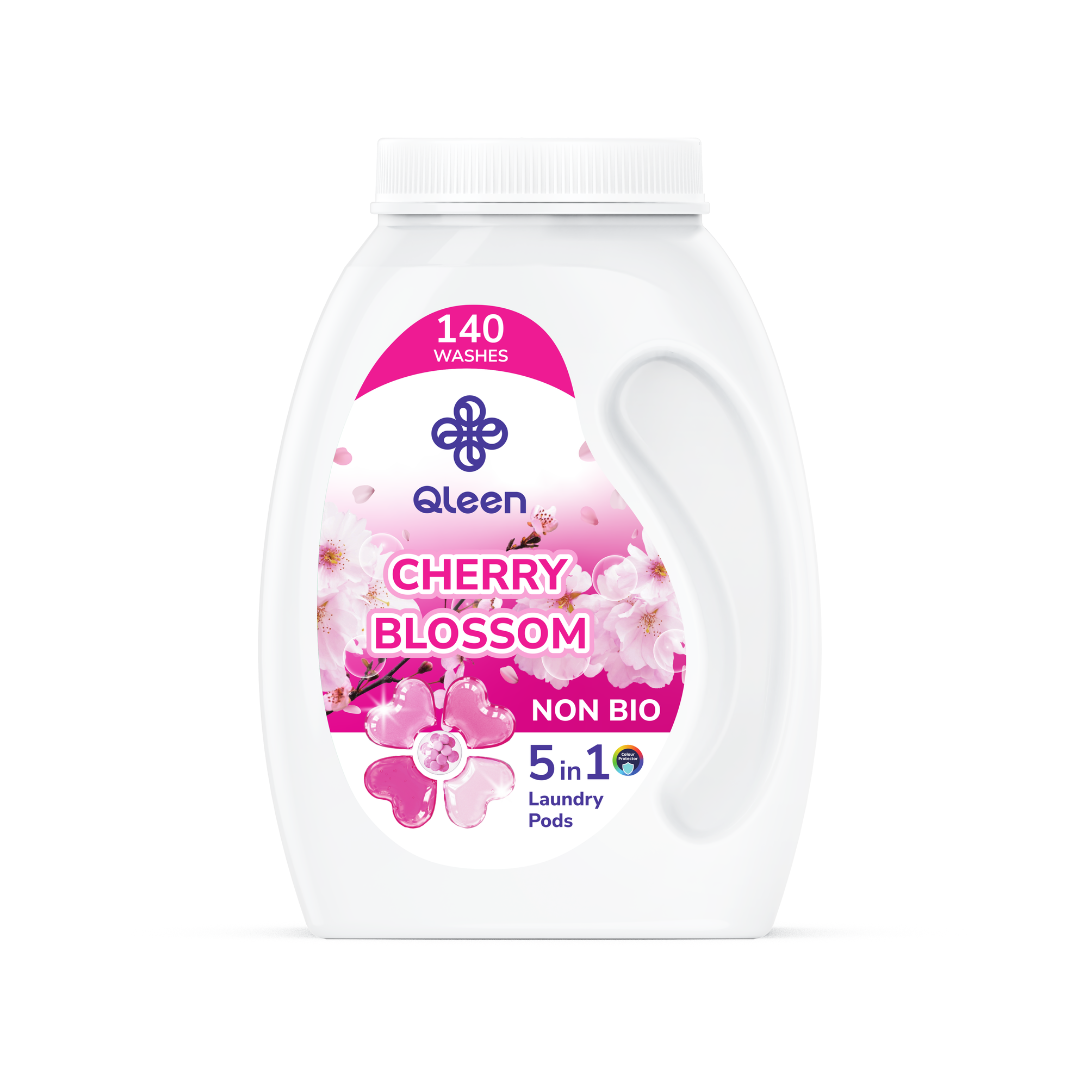 Qleen Non-Bio 5-In-1 Laundry Pods Family Pack Cherry Blossom Main