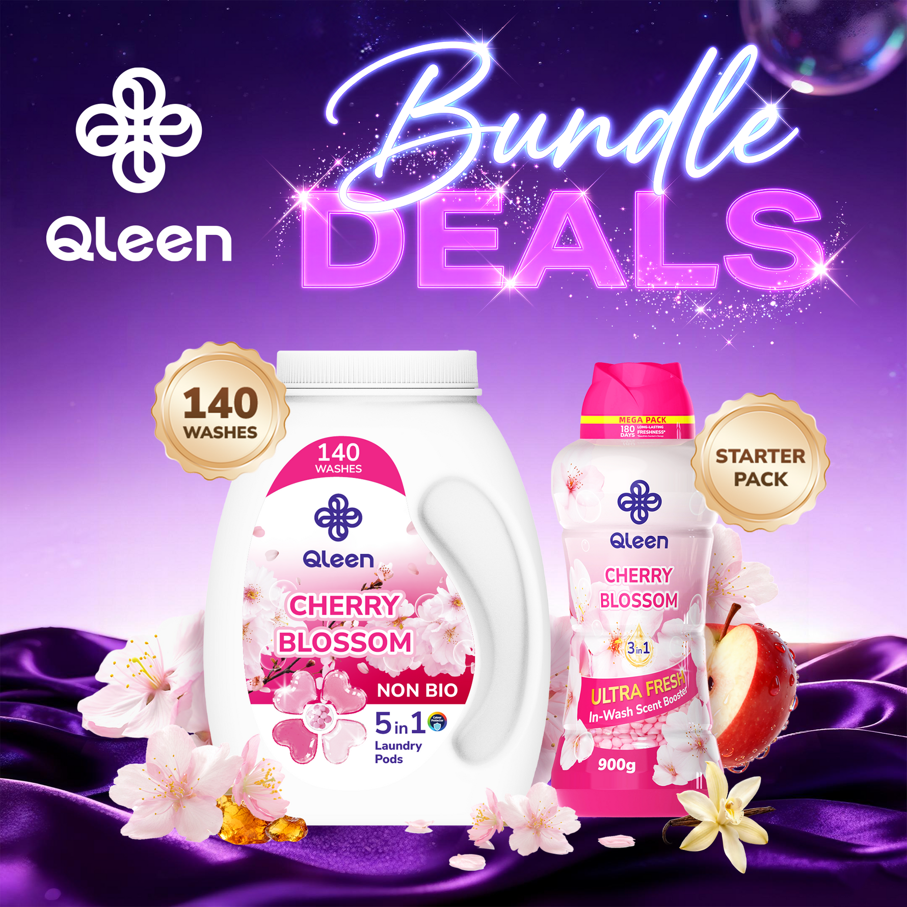Qleen Pink Bundle – Cherry Blossom Pods & Cherry Blossom Scent Boosters Starter Pack Main