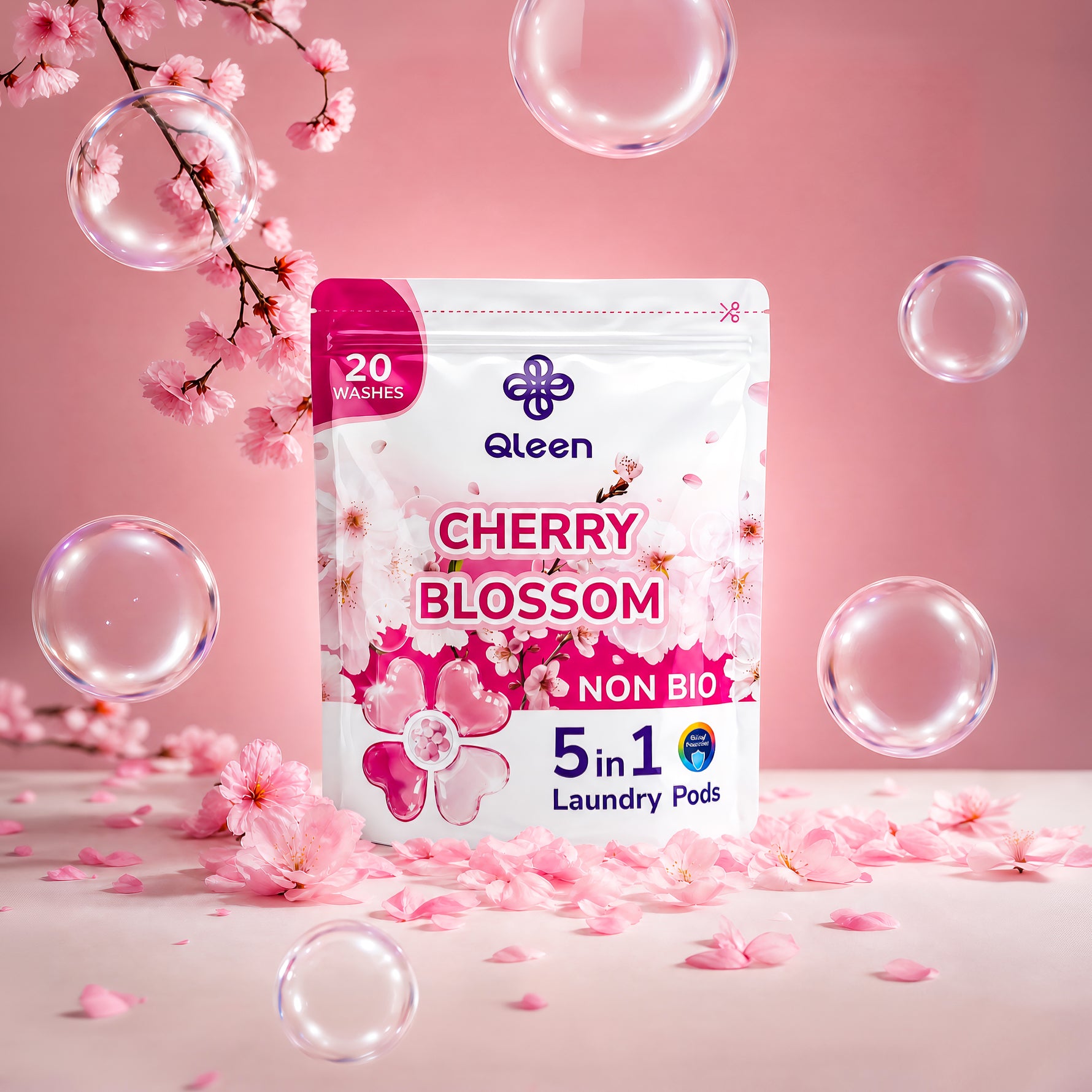 Qleen Non-Bio 5-In-1 Laundry Pods Trail Pack Cherry Blossom Ingredients