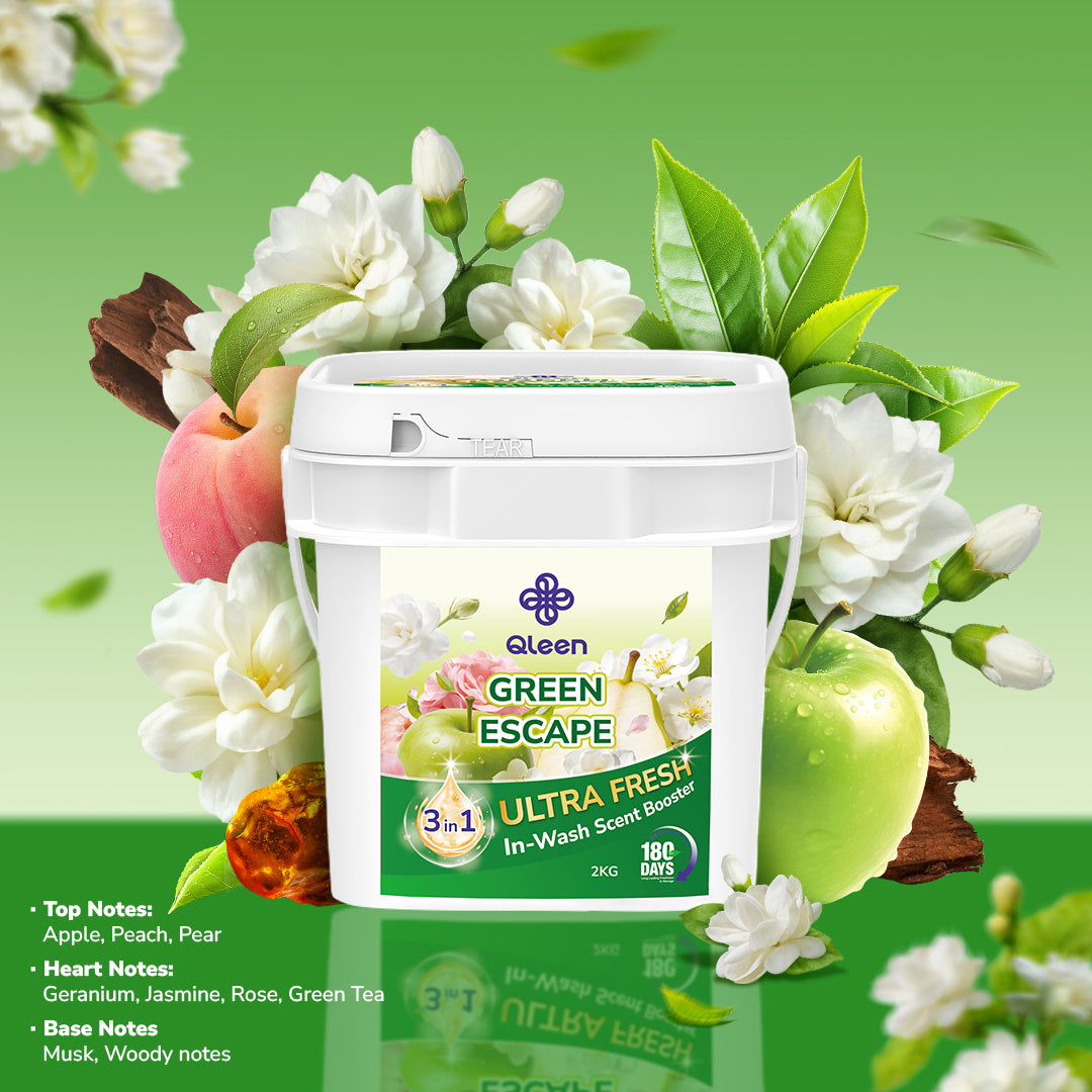 Qleen In-Wash Scent Booster Family Pack 2KG Green Escape Notes Information