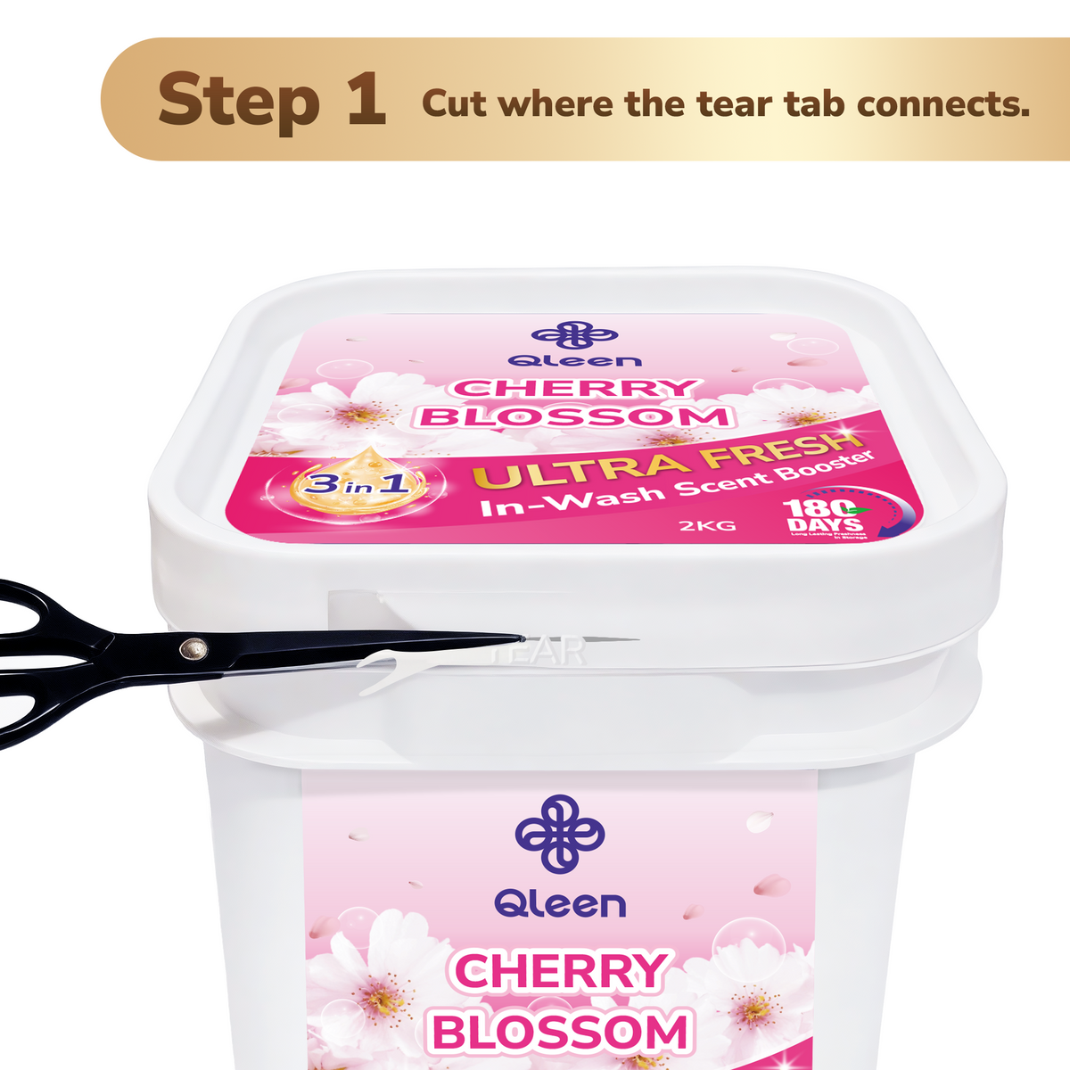 Qleen In-Wash Scent Booster Family Pack 2KG Cherry Blossom How to Open