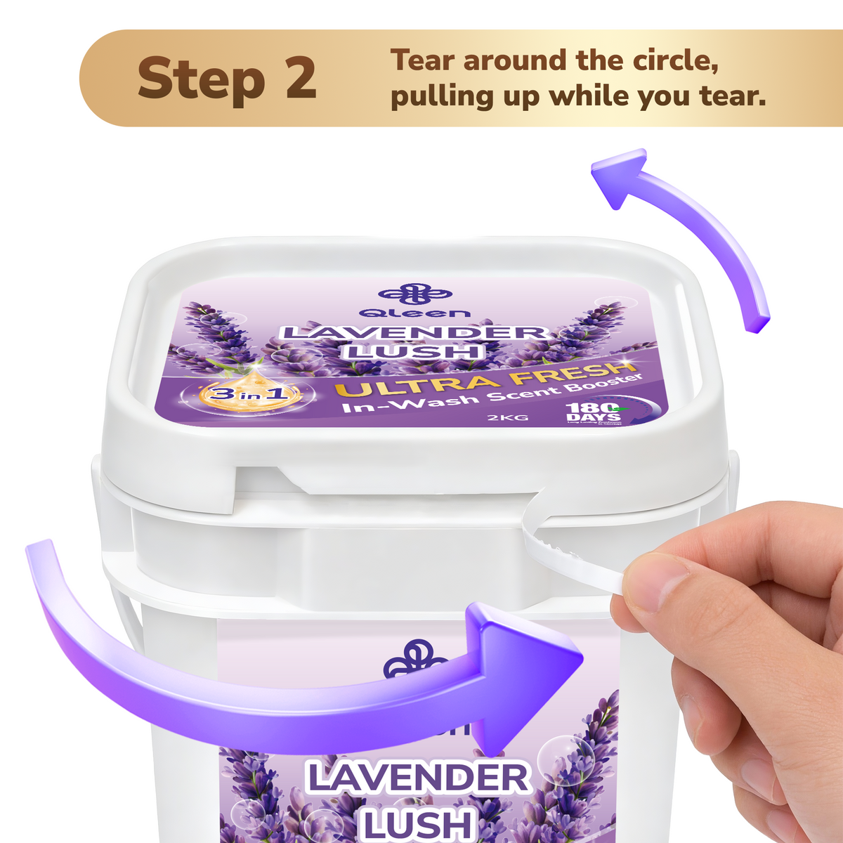 Qleen In-Wash Scent Booster Family Pack 2KG Lavender Lush Step 2