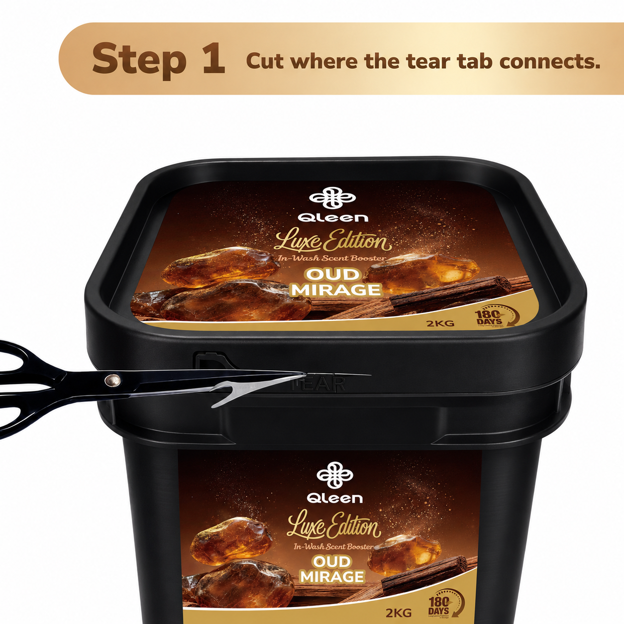 Qleen In-Wash Scent Booster Family Pack 2KG Oud Mirage How to open 