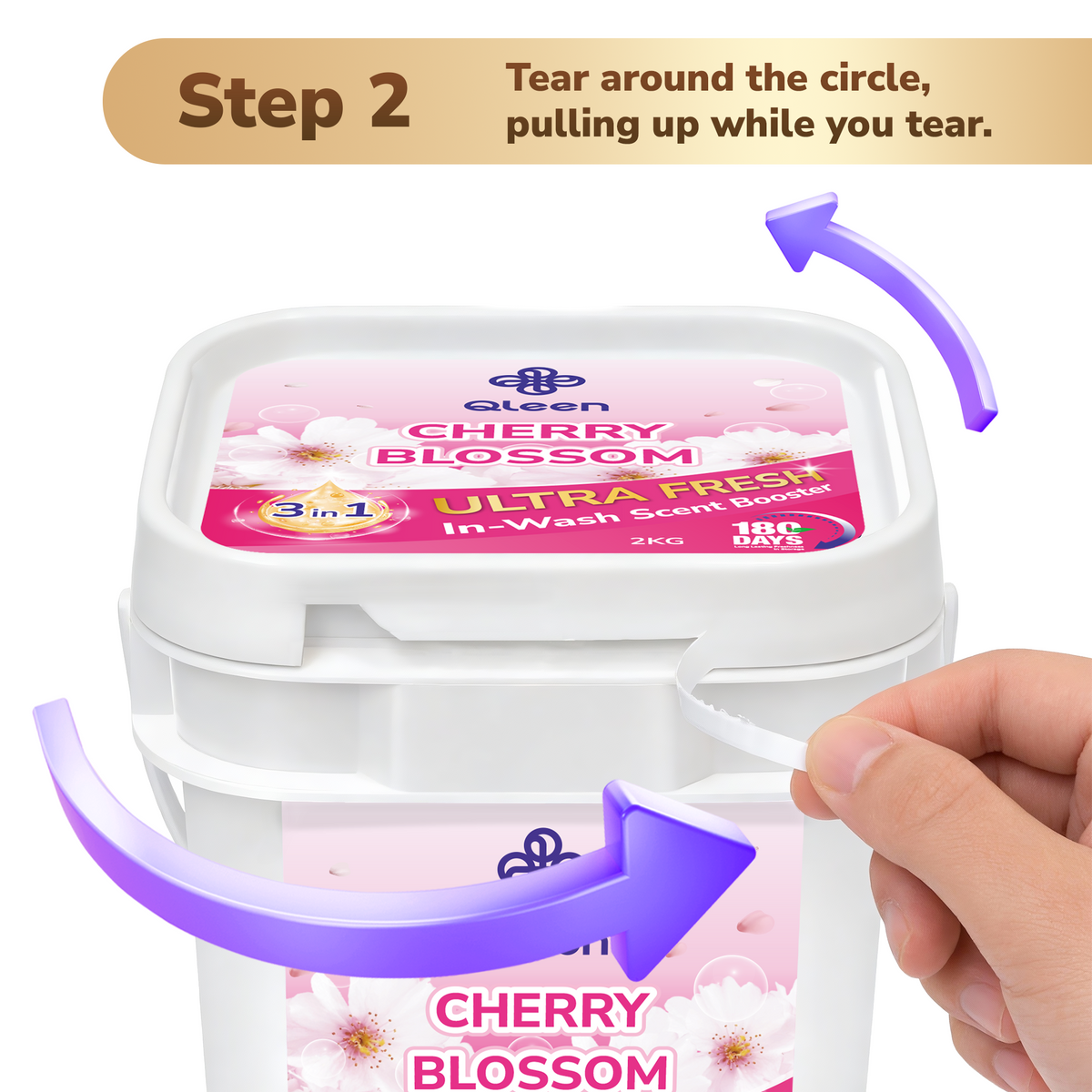 Qleen In-Wash Scent Booster Family Pack 2KG Cherry Blossom Step 2