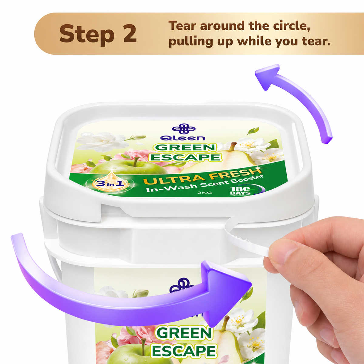 Qleen In-Wash Scent Booster Family Pack 2KG Green Escape Step 2