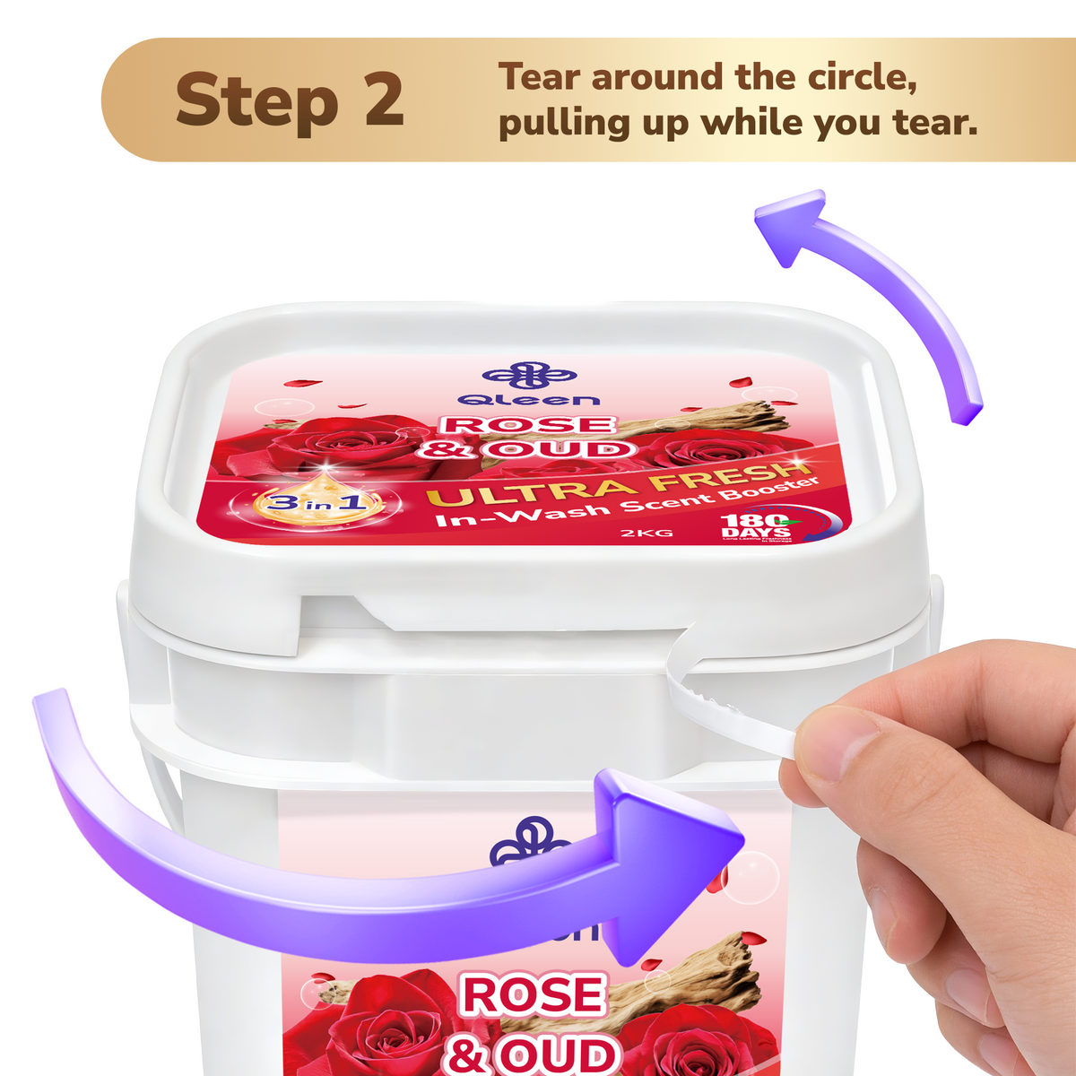 Qleen In-Wash Scent Booster Family Pack 2KG Rose & Oud Step 2