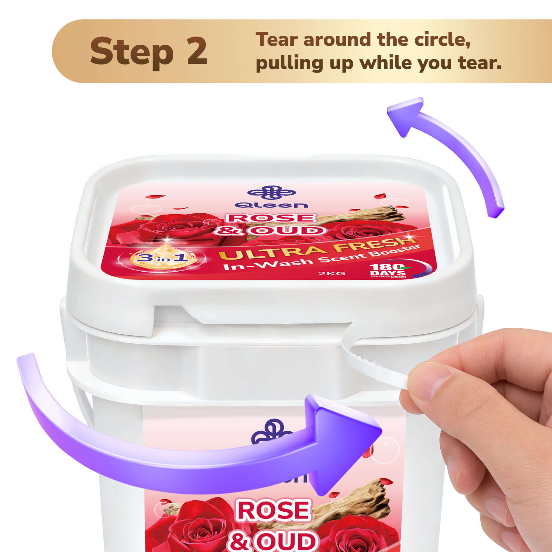 Qleen In-Wash Scent Booster Family Pack 2KG Rose & Oud Step 2