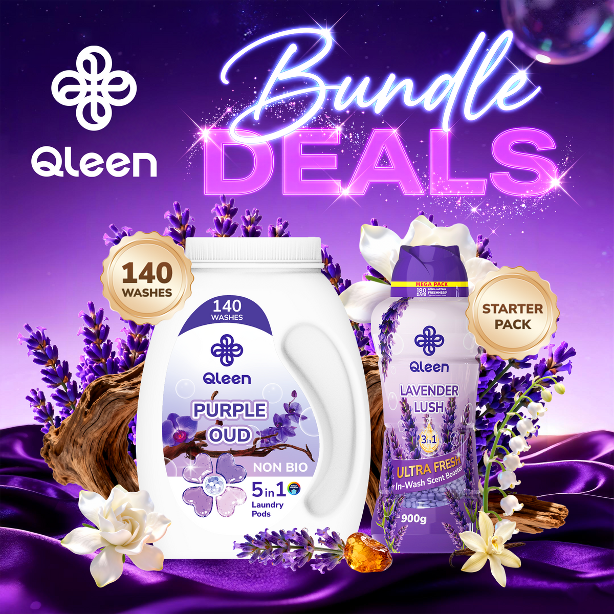 Qleen Purple Bundle – Purple Oud Pods & Lavender Lush Scent Boosters Starter Pack Main