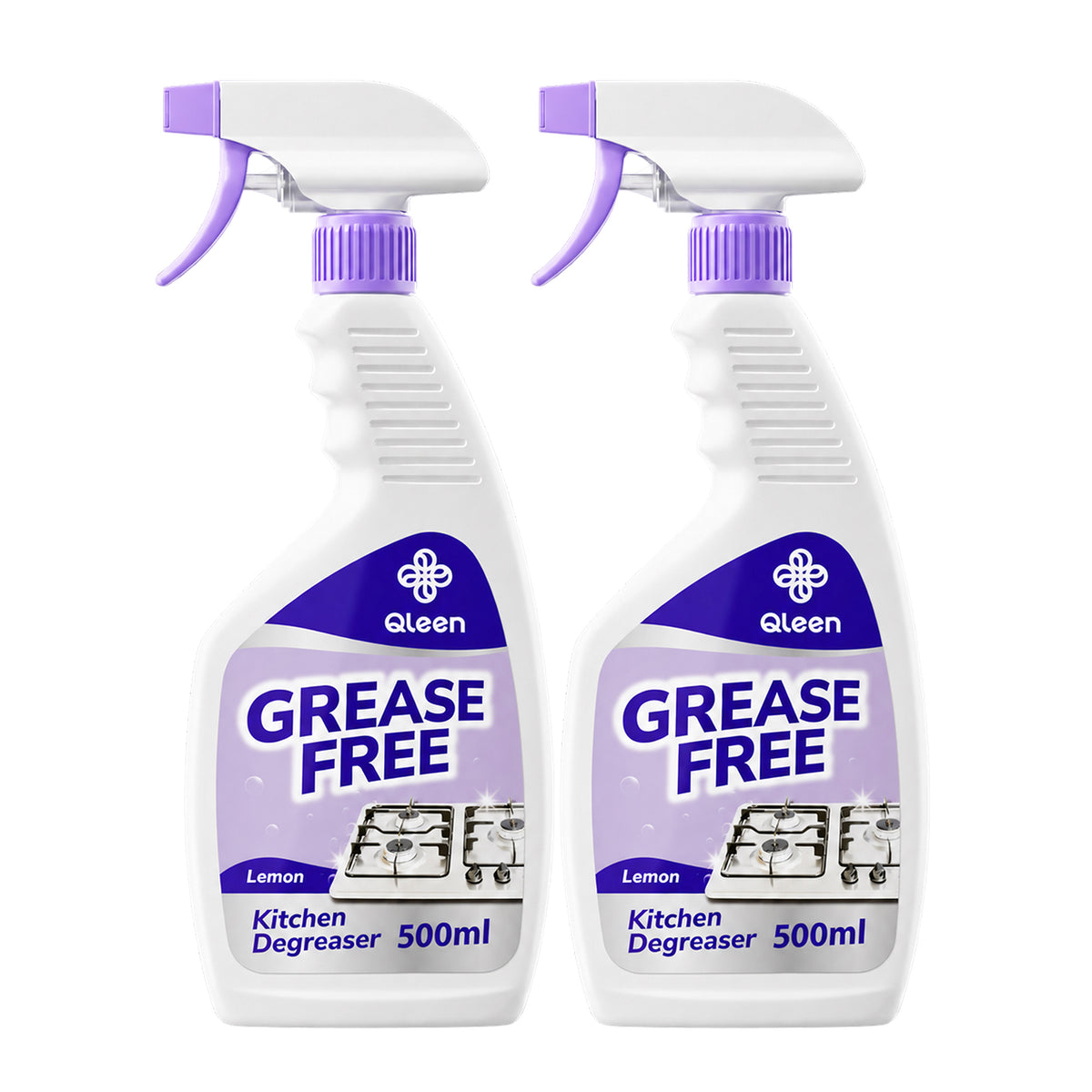 Qleen Grease Free Kitchen Degreaser Spray 500ml, Fresh Lemon Scent