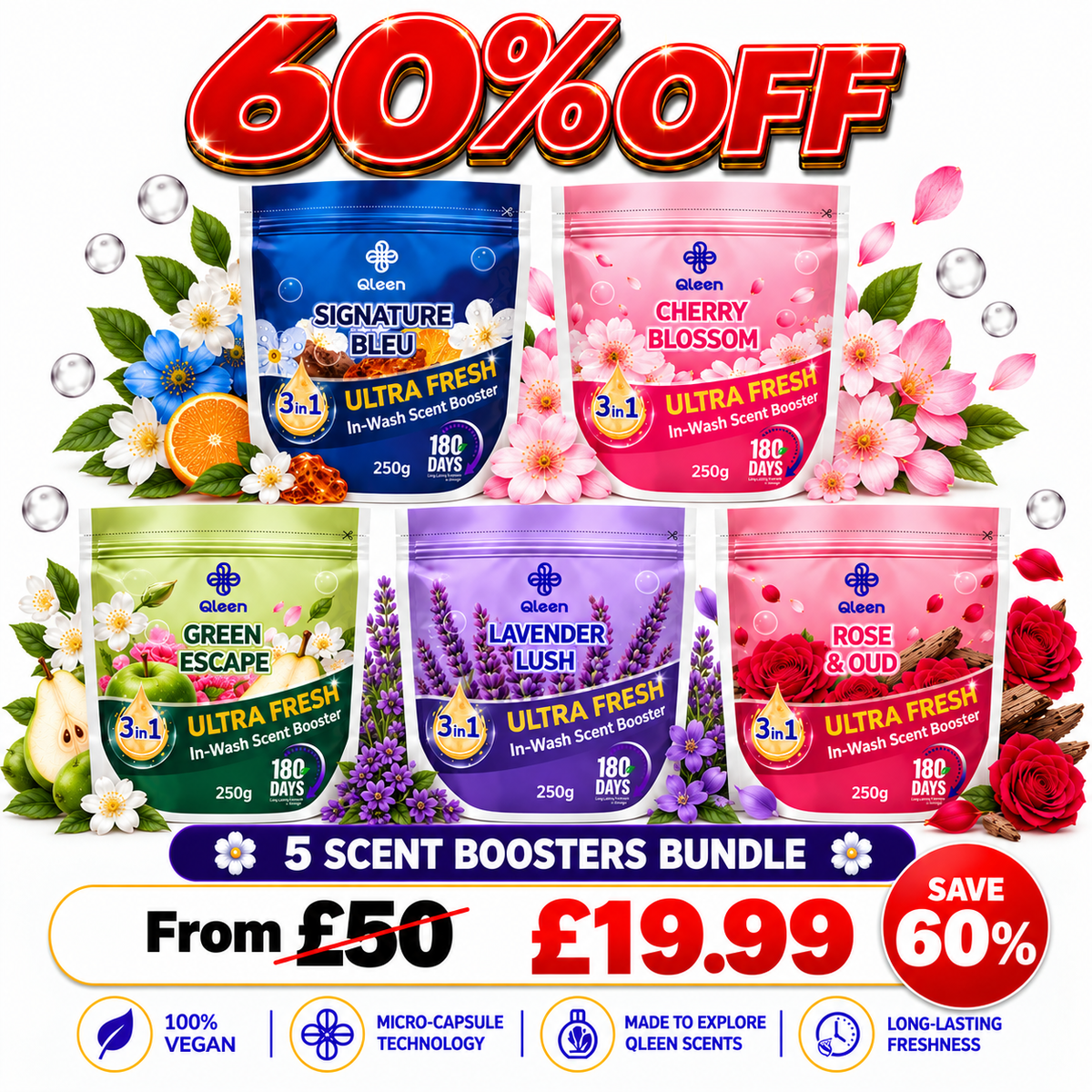 Qleen Scent Booster Beads Set – All 6 Fragrances