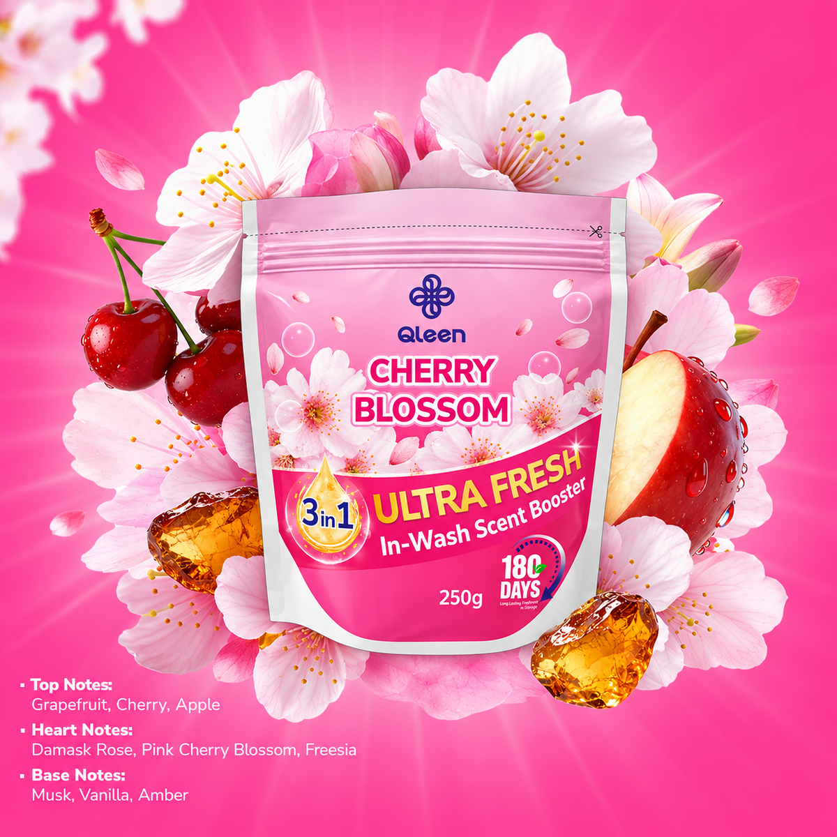 Qleen In-Wash Scent Booster Starter Pack 250g Cherry Blossom