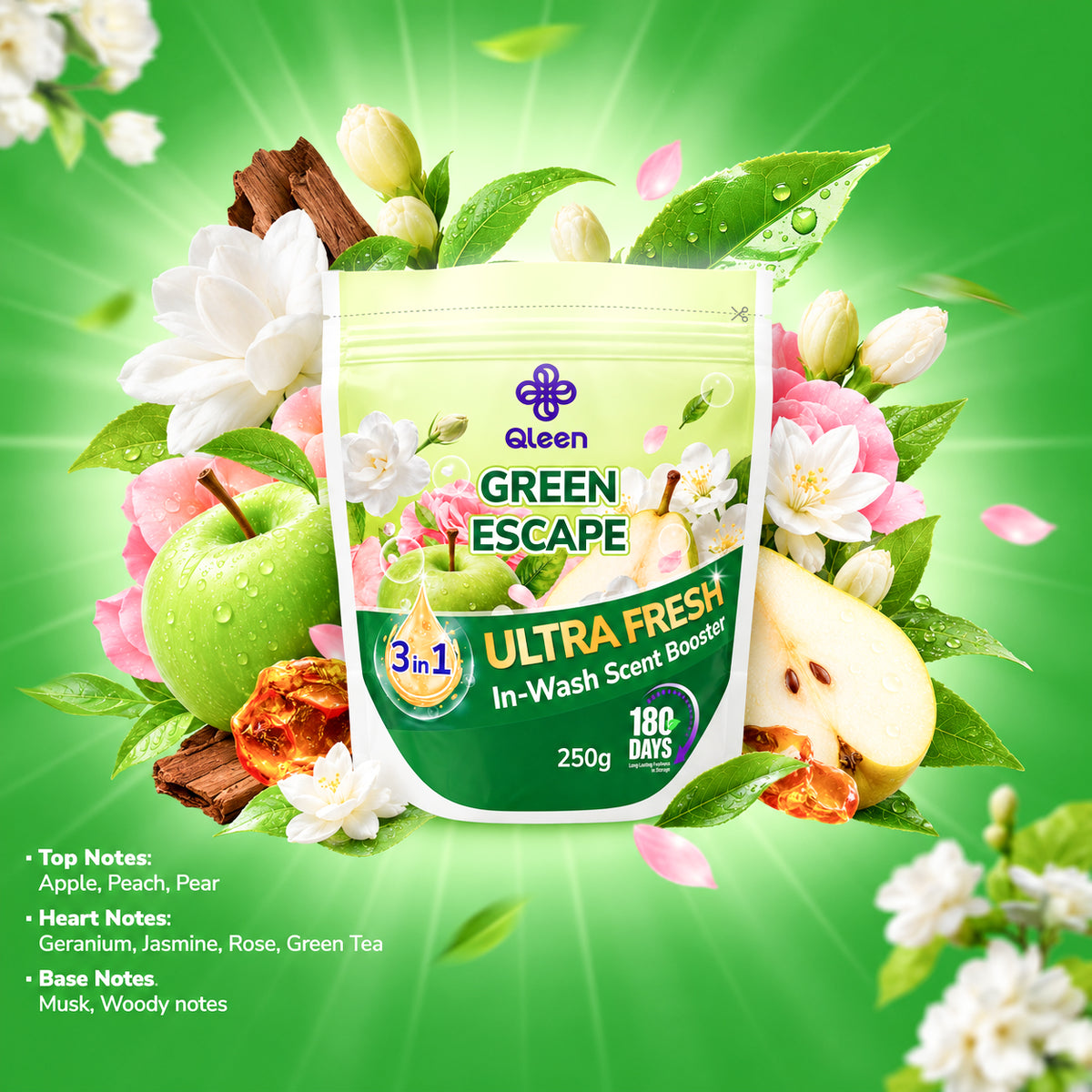 Qleen In-Wash Scent Booster Starter Pack 250g Green Escape