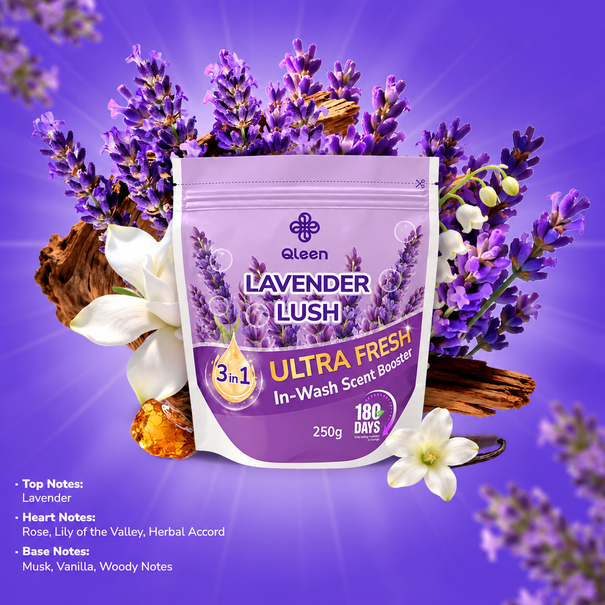 Qleen In-Wash Scent Booster Starter Pack 250g Lavender Lush