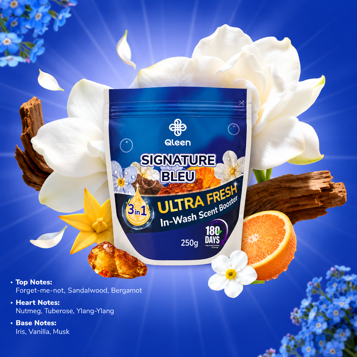 Qleen In-Wash Scent Booster Starter Pack 250g Signature Bleu