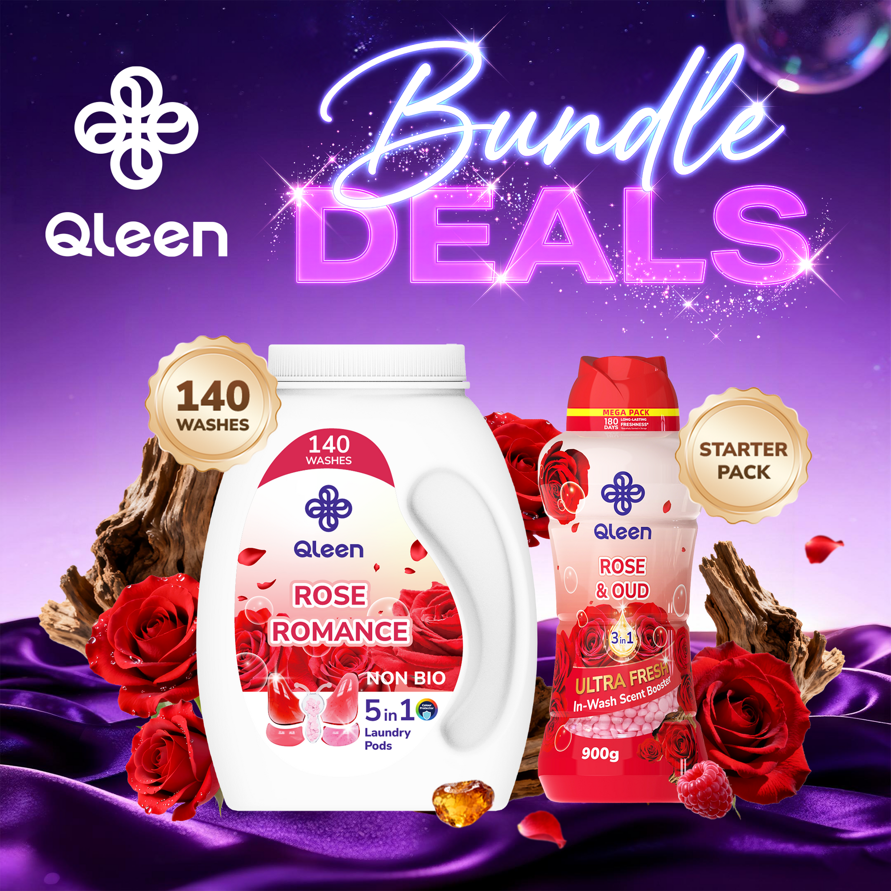Qleen Red Bundle – Rose Romance Pods & Rose & Oud Scent Boosters Starter Pack Main