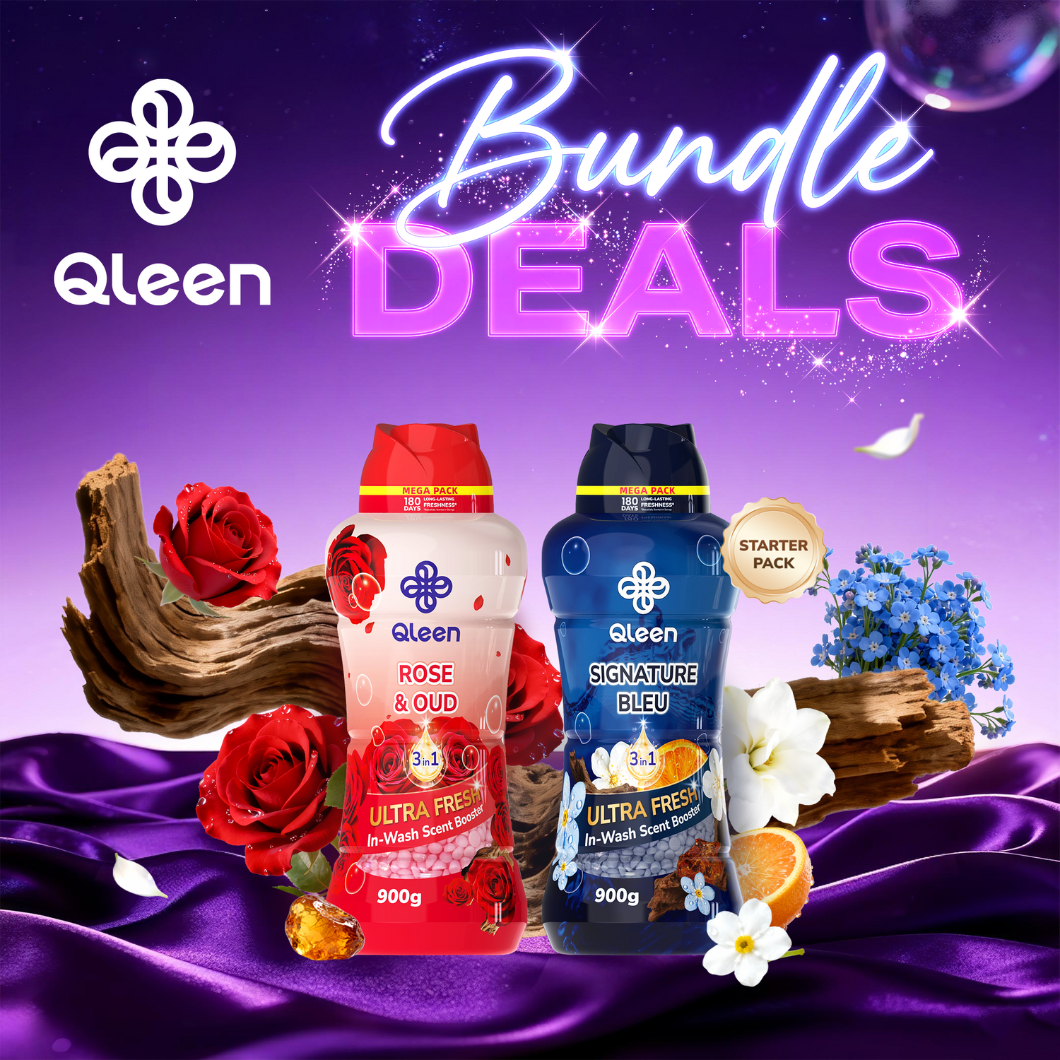 Qleen His & Hers Bundle – Signature Bleu & Rose & Oud Scent Boosters Main